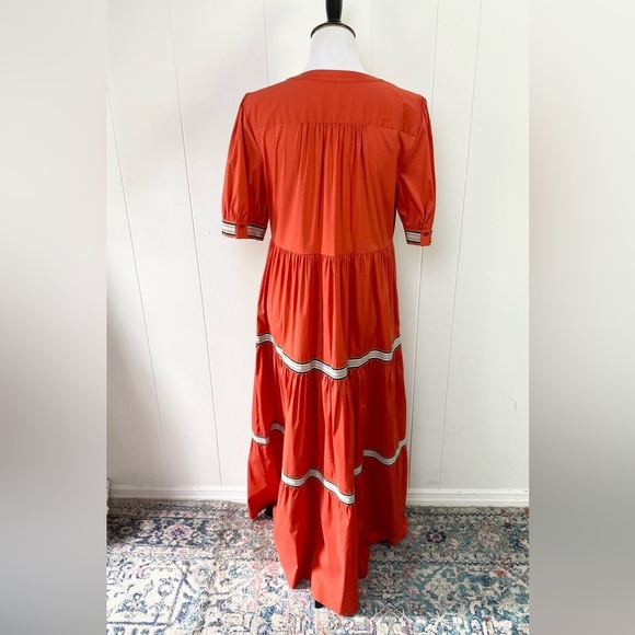 PUROTATTO Orange Tiered Maxi Dress W/ Tan Ribbon Size 44 US 6-8 Made In Italy - Picture 2 of 16